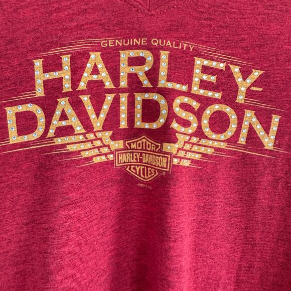 Harley-Davidson St Charles IL Gemstone Embellished  Long Sleeve T-Shirt V-Neck S - Picture 3 of 10